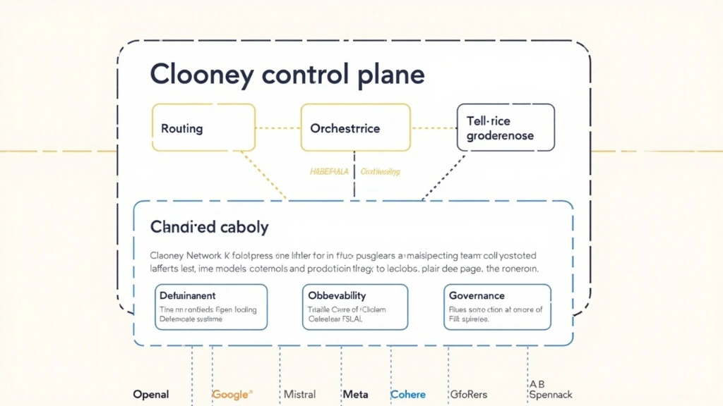 Schematic diagram of the four Clooney subsystems above a row of foundation-model provider tiles.
